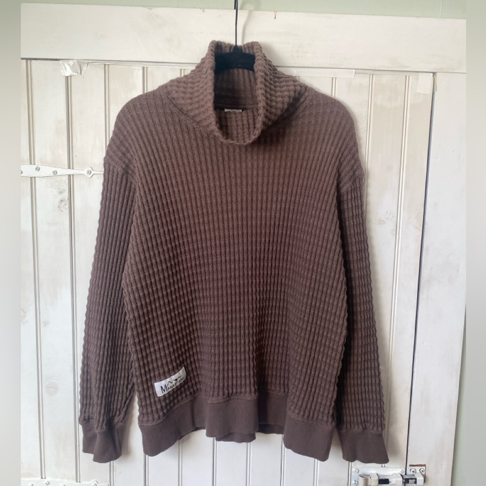 Manastash Mens Brown Snnuggle Thermal Bulky Neck Ribbed Sweater Small